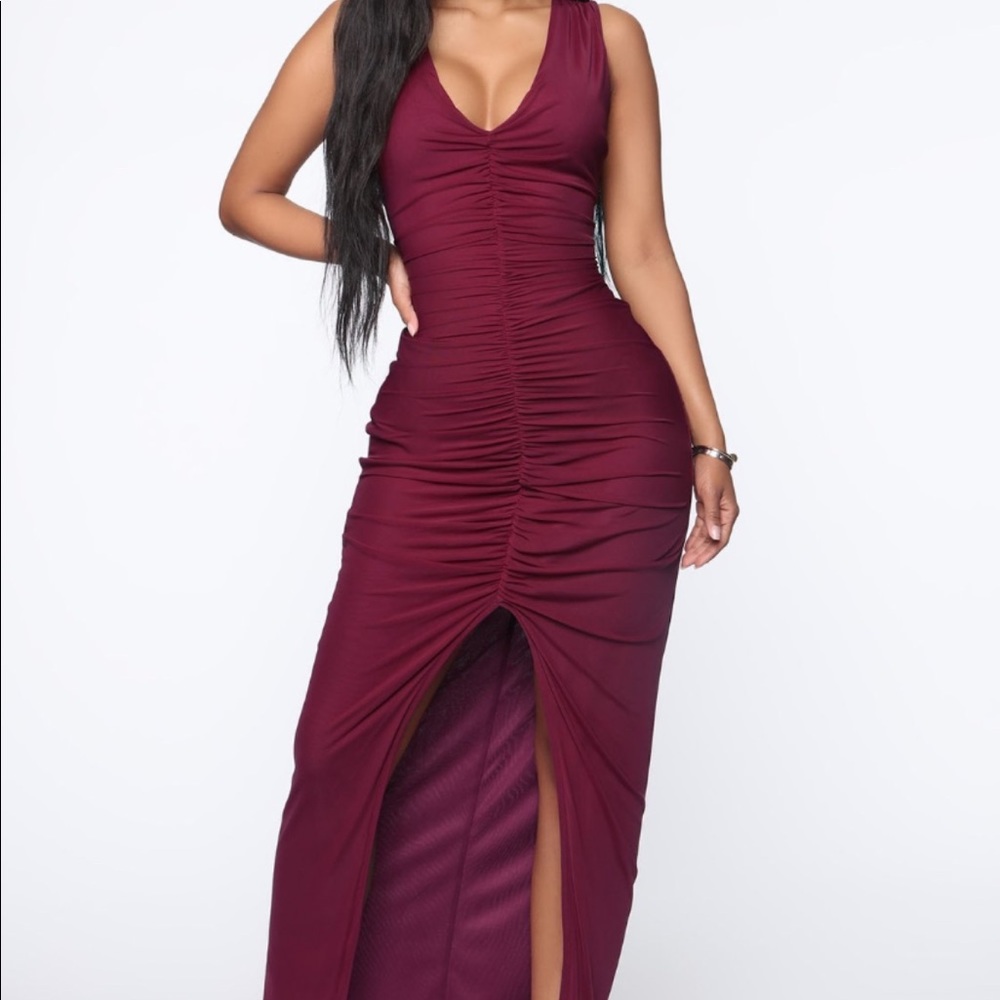 burgundy midi dress